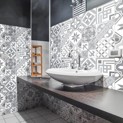 Zelfklevende tegelmuurstickers voor keuken en badkamer - 9 cementtegelstickers, Azulejos Carmelito - 9 stickers, 15x15cm