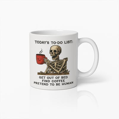 Grappige Skelet Koffiemok 330ml – Today’s To-Do List Beker Cadeau voor Koffieliefhebbers, Vrienden & Collega’s
