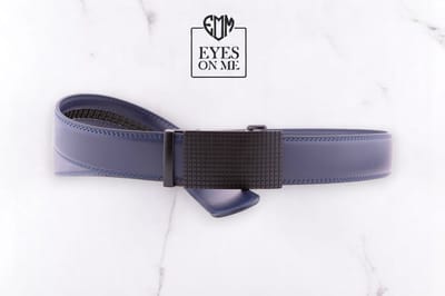 Blauwe lederen riem zonder gaatjes met automatische gesp voor heren ( Model N167 )