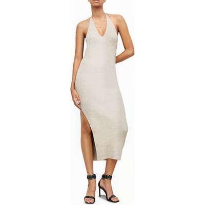 AllSaints Lexi Halter Dress Oyster Silver Maat: L | Midi Jurken Outlet | Dames | Beige