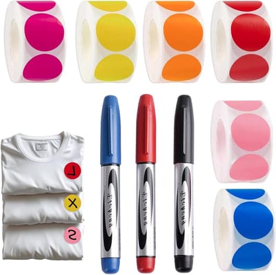 Ronde zelfklevende stippen, 3000 stuks, kleurrijke labels van 25 mm voor kantoor, school en thuis - inclusief 3 markeerstiften