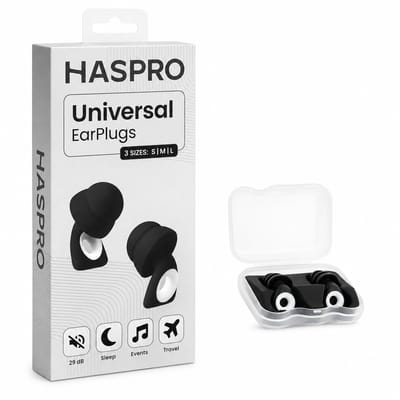 Haspro Herbruikbare Siliconen Oordoppen – SNR 29 dB – Geluidsdempende Oordoppen voor Slapen, Reizen & Werken – Inclusief S/M/L Tips & Opbergcase - Zwart