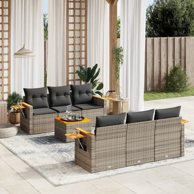 vidaXL - 7-delige - Loungeset - met - kussens - poly - rattan - grijs