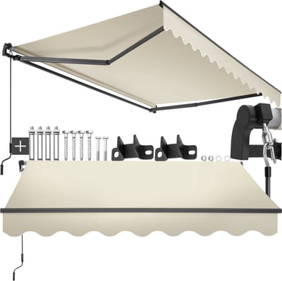 tectake® Zonnescherm met Knikarm - 250 x 200 cm - Zonneluifel - Zonwering voor Raam, Balkon, Buiten - Te Monteren aan Muur - Water- en UV-Bestendig - Beige