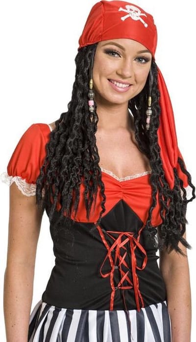 Folat - Piraten Pruik Zwart Dames - Halloween Pruik - Halloween accessoires - Halloween outfit - Pruiken - enge pruiken