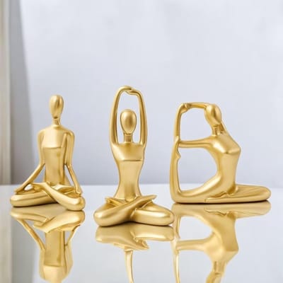Meditatie Yoga Beelden - Zen Beeldjes - Woondecoratie - Set van 3 - 10-13 cm hoog - Goudkleurig