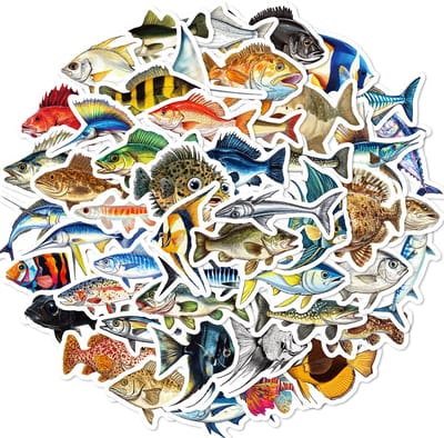 Meer Leuks - Stickerset Vissen - 50 stuks - Fish Sticker - Bullet Journal Stickers - Planner Agenda Stickers - Scrapbook stickers - Laptop stickers - Telefoon stickers - Bujo stickers