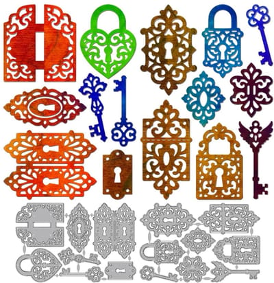 Dailygoods- Stansvormen Vintage Sleutel/Slot - Koolstofstaal - 2 Stuks - 110 x 160 mm - Embossjablonen - DIY Kaarten maken - Snijmal