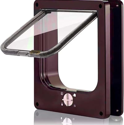 VIN® Kattenluik - Kattenluiken voor Grote & Kleine katten – Klapdeur Met Tunnel - Kattenluikje - Kattendeur - Wit - Magnetische sluiting - Waterdicht - Binnen & Buiten deuren – 29,5 x 25 x 5 cm - Bruin