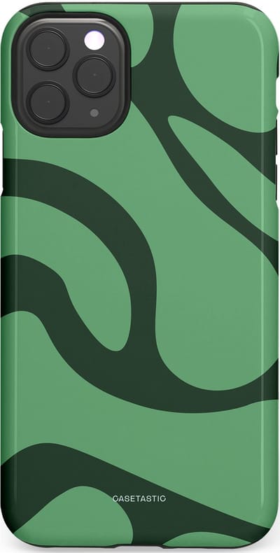 Casetastic hoesje geschikt voor Apple iPhone 11 Pro Max - Dubbellaagse bescherming - Khakigroene Bos Blobs - Fashion Case - Saliegroen Donkergrijs