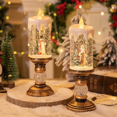 (defecte goederen)Kerstkaarsen 2 Stuks-Elektronische vlamloze kaarsen-kerstman LED kaars licht-batterij aangedreven kerst thema kaarsen nachtlampje voor festival cadeau kerstversiering-woondecoratie
