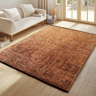 Binnenkleed, gemarmerd patroon, terracotta kleur, katoen chenille, plat geweven. 120x170 cm