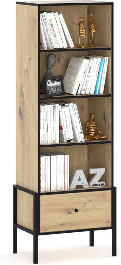 AZ-Home - Vitrinekast Livi 2 - Eiken - Zwart - 59 cm - Kast - Boekenkast - Opbergkast