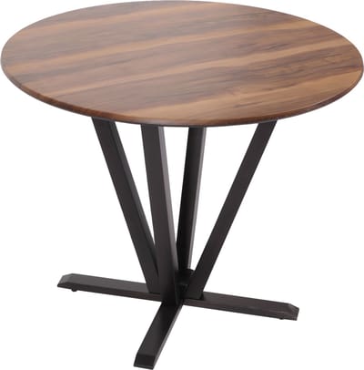 Bistrotafel MCW-M56, eettafel, massief hout HPL laminaat melamine Ø92cm, sheesham hout look, donker frame