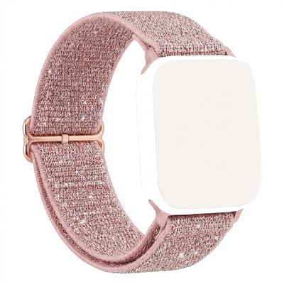 Roze smartwatch bandje – horloge band – dames en heren – elastische nylon strap – subtiele glitter afwerking – geschikt voor Apple Watch 38 mm / 40 mm / 41 mm / 42 mm (serie 10 / 11)