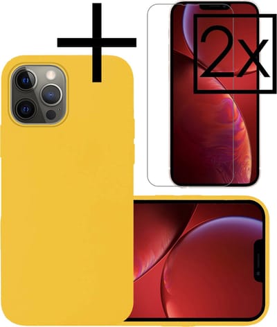 Hoesje - Met 2x Screenprotector - Geschikt voor Apple iPhone 13 Pro - Sterk & Shockproof - Back Cover - Siliconen Case - Telefoon Hoes - Geel