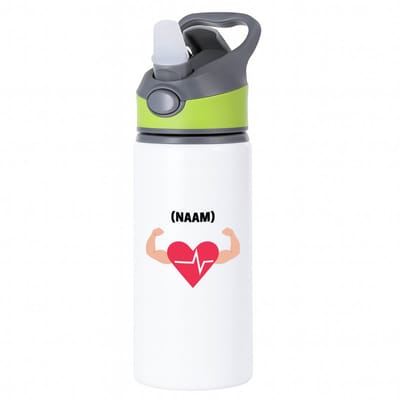 Hacebo® - Bodybuilding met eigen naam waterfles met rietje groen - Fitness - Bodybuilder - Sport - water fles - 650ML