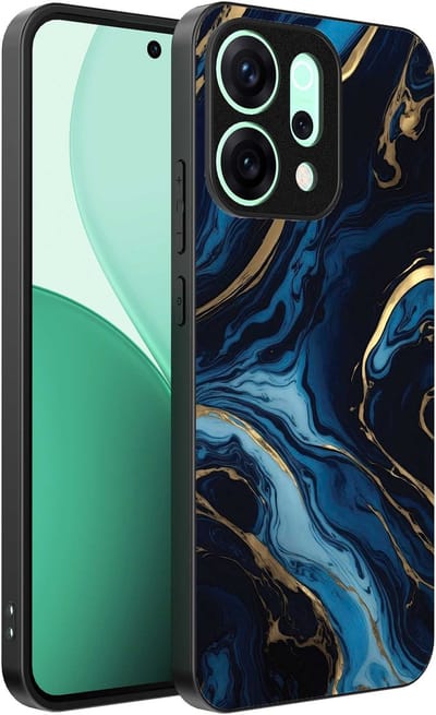 Geschikt voor Oppo Reno 14 Telefoonhoesje met marmer opdruk - TPU backcover case gold blue marble design - Goud Blauw - Smartphonica geschikt voor Oppo Reno 14