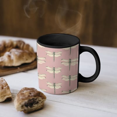 Magische Mok - Foto op Warmte Mokken - Koffiemok - Lillibellen - Patroon - Roze - Magic Mok - Beker - 350 ML - Theemok