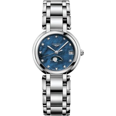 Longines Conquest Serie Kwarts Uurwerk Diamant Gezet Datumweergave Maanfase Horloge Dameshorloges Blauw Staal L8.115.4.98.6 Regular Watch Box,Blue Dial gray
