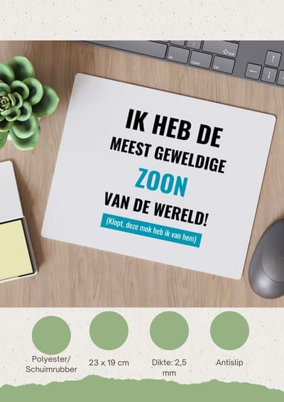 Akyol - ik heb de meest geweldige zoon van wereld (klopt, deze mok heb ik van hem) Muismat - Zoon - de meest geweldigste zoon - verjaardagscadeau - verjaardag - cadeau - cadeautje voor zoon - zoon artikelen - kado - geschenk - gift - 23 bij 19 cm