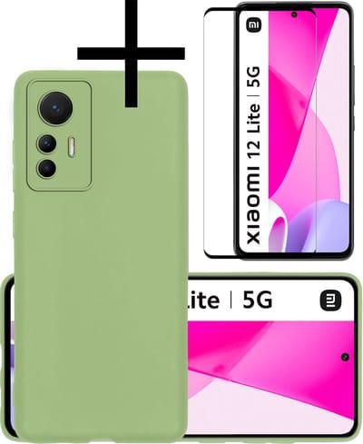 Hoes Geschikt voor Xiaomi 12 Lite Hoesje Cover Siliconen Back Case Hoes Met Screenprotector - Groen