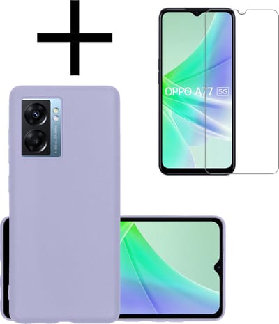 Hoesje - Met Screenprotector - Geschikt voor OPPO A77 - Sterk & Shockproof - Back Cover - Siliconen Case - Telefoon Hoes - Lila