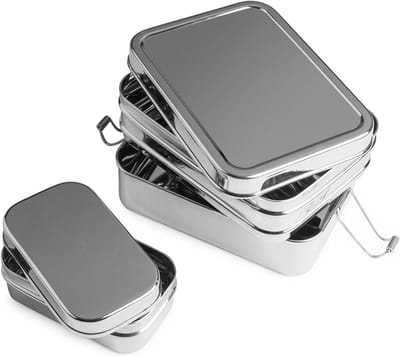 Famanu – Lunchbox 3-in-1 - drie-in-one broodtrommel van roestvrij staal - 100% BPA-vrij - stevig afsluitbaar