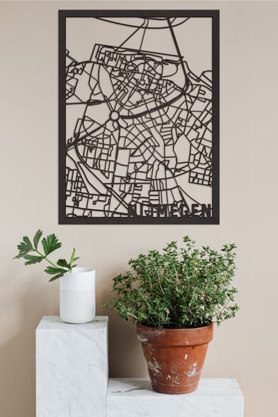Houten Stadskaart Nijmegen Zwart Mdf 100x75cm Wanddecoratie Voor Aan De Muur City Shapes