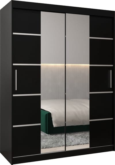 InspireMe - Kledingkast met 2 schuifdeuren, Modern-stijl, Kledingkast met planken (BxHxD): 150x200x62 - VENTILA IV 150 Zwart Mat