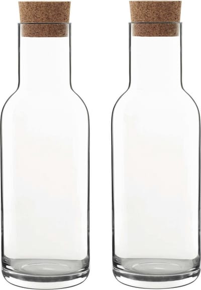 Luigi Bormioli Water karaf Sublime - 2x - kurken dop - 1 liter - Sapkan/waterkan/schenkkan - luchtdicht