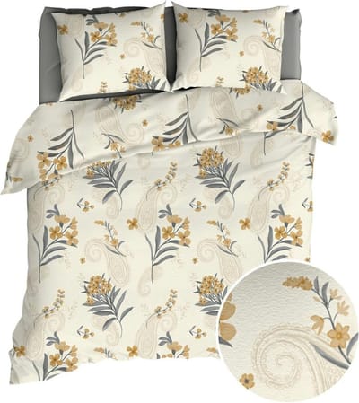 Romanette Farah Dekbedovertrek - Lits-jumeaux - 240x200/220 cm - Beige/antra