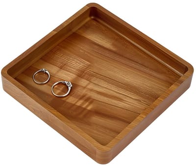Dienblad van acaciahout vierkante houten serveerplank voor platen serveergerei voor de keuken of als cadeau voor etentjes 15 × 15 cm