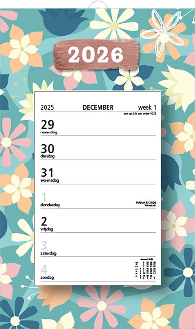 MGPcards - Week Scheurkalender 2026 - Week begint op maandag - 21 x 34 cm - Bloemen - Blauw