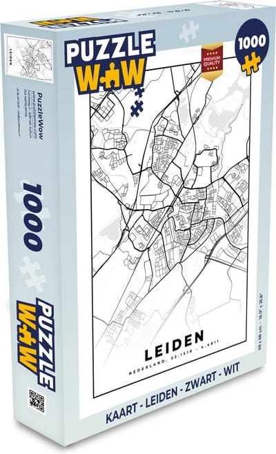 Puzzel Kaart - Leiden - Zwart - Wit - Legpuzzel - Puzzel 1000 stukjes volwassenen
