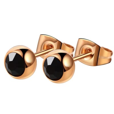 6 mm Oorknopjes van chirurgisch staal brons goudkleurig met zwart steentje