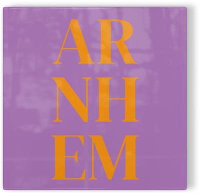 Tegeltje Arnhem - paars oranje - tegeltje stad - tegeltje met tekst