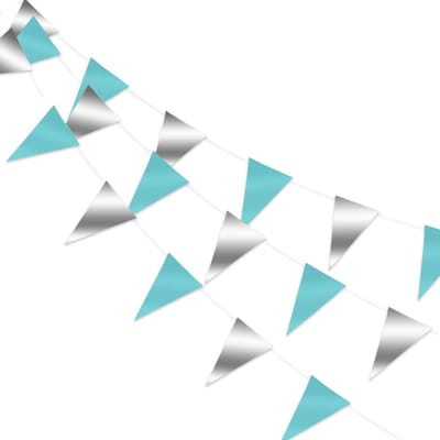 Q2P - Slingers - Verjaardag - Versiering - Vlaggenlijn - Babyshower - Feest - Gender Reveal - Slinger - Zilver - Blauw