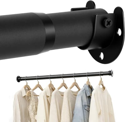 Uittrekbaar, 32mm Garderobestang, 43–107cm Verstelbare Telescopische Kledingstang, Telescopische Kledingstang voor Wandmontage voor Garderobekast en Kledingkast (Zwart)