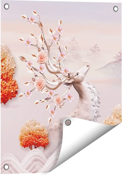 Gards Tuinposter 3D Illustratie Hert - Abstract - 40x50 cm - Tuindoek - Tuindecoratie - Wanddecoratie buiten - Tuinschilderij
