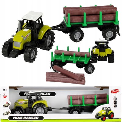 Boerderijspeelgoed Tractor met Houtaanhanger en Geluidseffecten