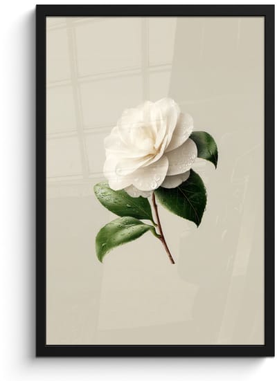 Poster in lijst - Fotolijst 40x60 cm - Posters - Cameliabloem - Wit - Groen - Posterlijst zwart - Decoratie - Wanddecoratie woonkamer - Muurdecoratie slaapkamer