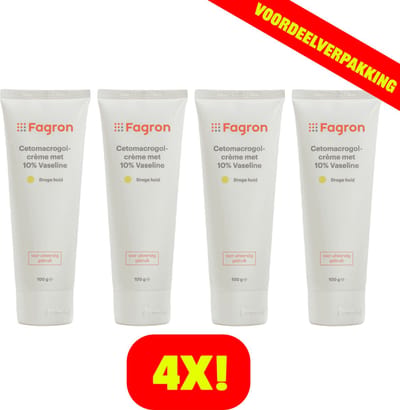4x Fagron Cetomacrogolcrème Met 10% Vaseline - 100 ml - Voordeelverpakking!