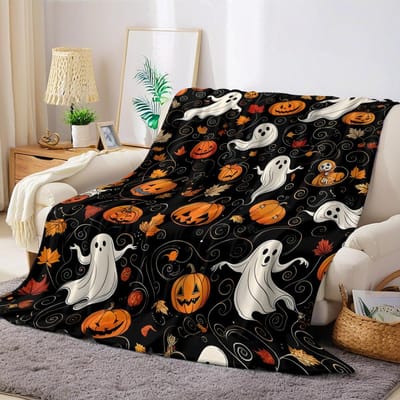 Halloween Geest Pompoen Flanellen Deken Warm Zacht Halloween Kerst Bank Warm Gezellig Decoratief Decor Cadeau Voor Elk Seizoen 70x100cm