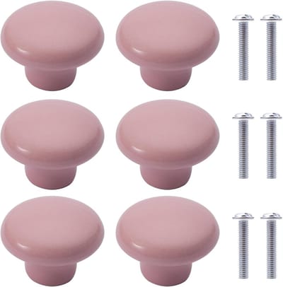 Meubelknoppen Set - Ronde Keramische Handgrepen - 6 Stuks - 32mm Lichtroze Design - Voor Kinderkamer En Keuken Kast - Glad Oppervlak