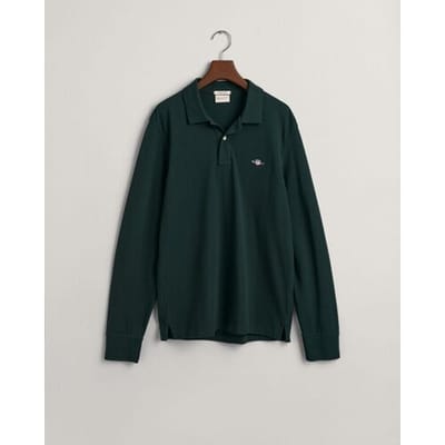 Gant Polo Long Sleeve Piqué Uni Fine Shield Embroidery Groen / male