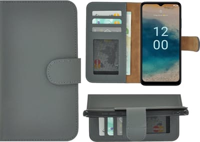 MoDo hoesje Geschikt voor Nokia G22 - Echt Leer Book Case - Grijs