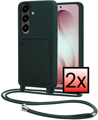 Hoes Geschikt voor Samsung S26 Met Telefoonkoord - Siliconen Hoesje Backcover Met Ketting - Donkergroen - 2 PACK