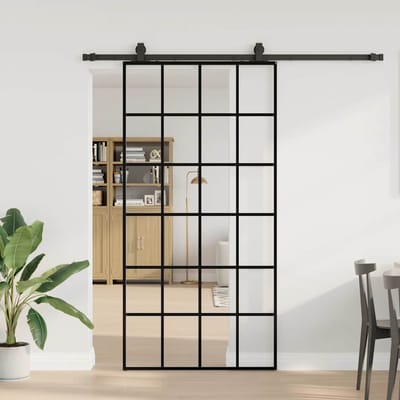 vidaXL - Schuifdeur - met - beslagset - 102x205 - cm - ESG - glas - zwart