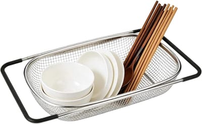 Zeven Boven Spoelbak - Keuken Zeef - Groente Wassen - Verstelbare Handgrepen - 40 x 26 cm - Zwart
